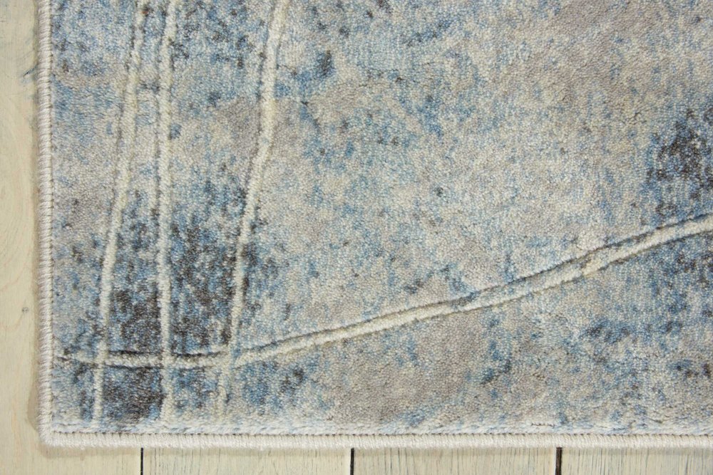 8' Blue And Ivory Floral Runner Rug