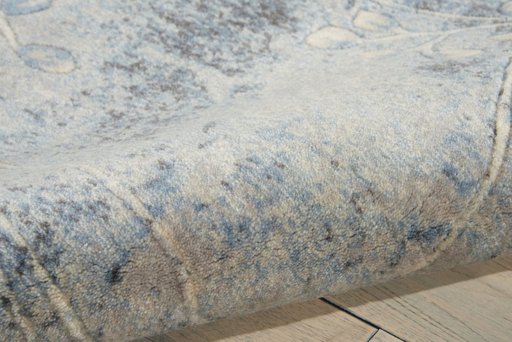 8' Blue And Ivory Floral Runner Rug