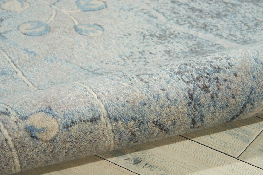 6' Blue Round Floral Power Loom Area Rug