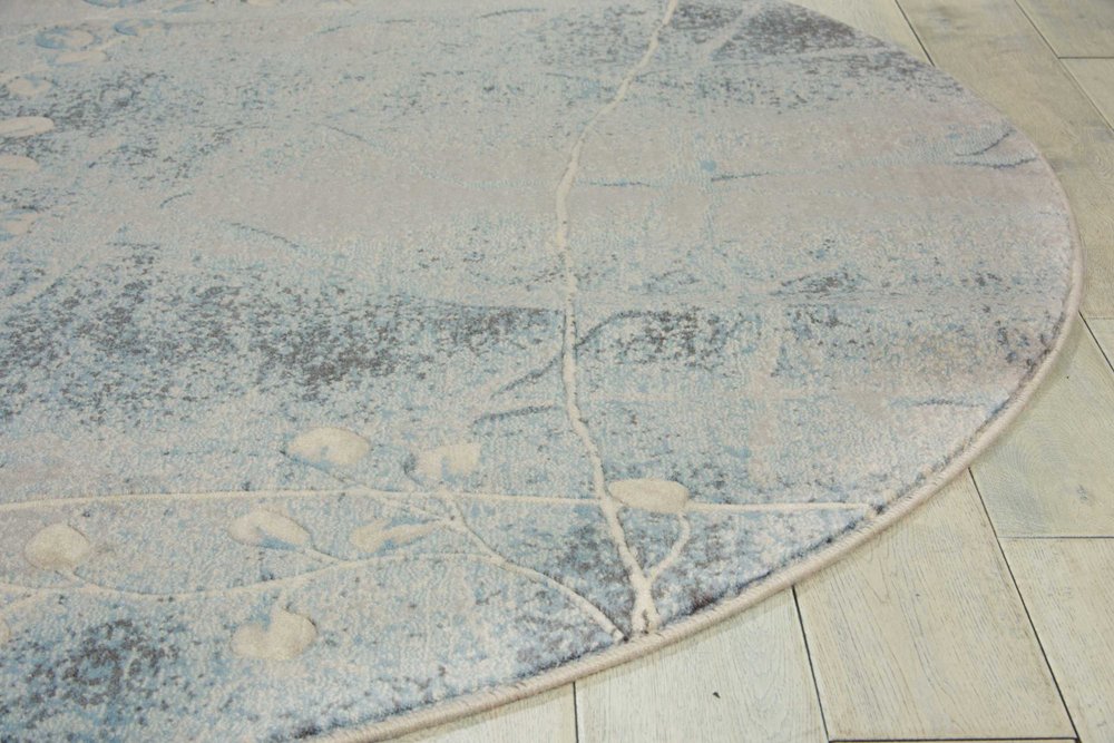 6' Blue Round Floral Power Loom Area Rug