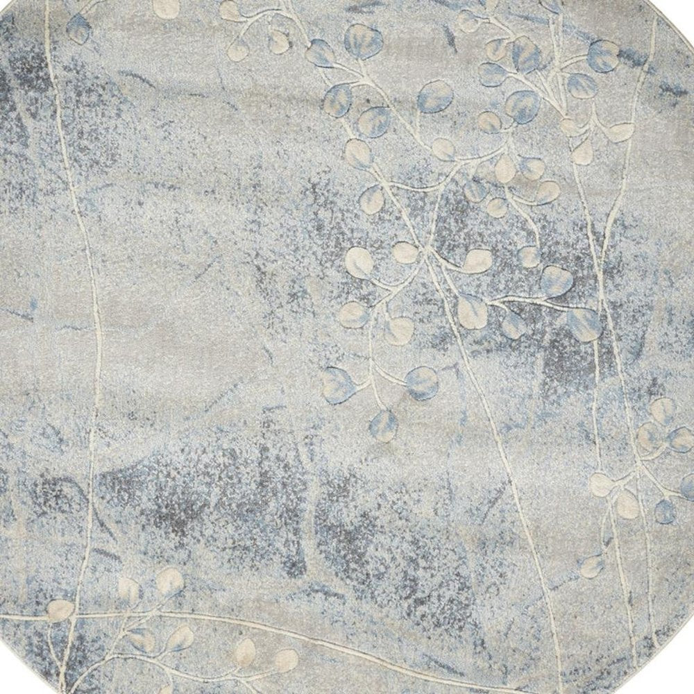 6' Blue Round Floral Power Loom Area Rug