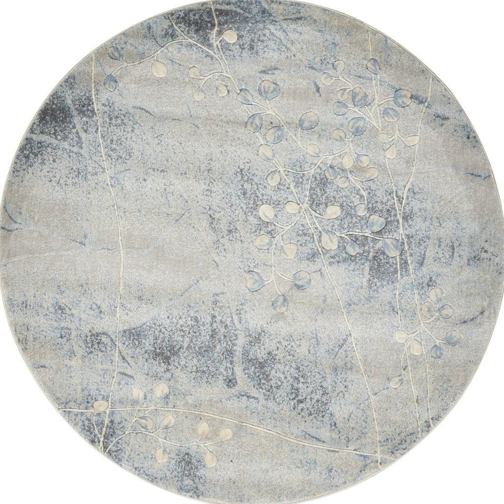 6' Blue Round Floral Power Loom Area Rug