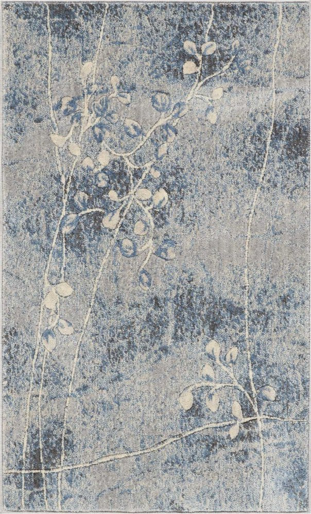 3' X 4' Blue Floral Power Loom Area Rug