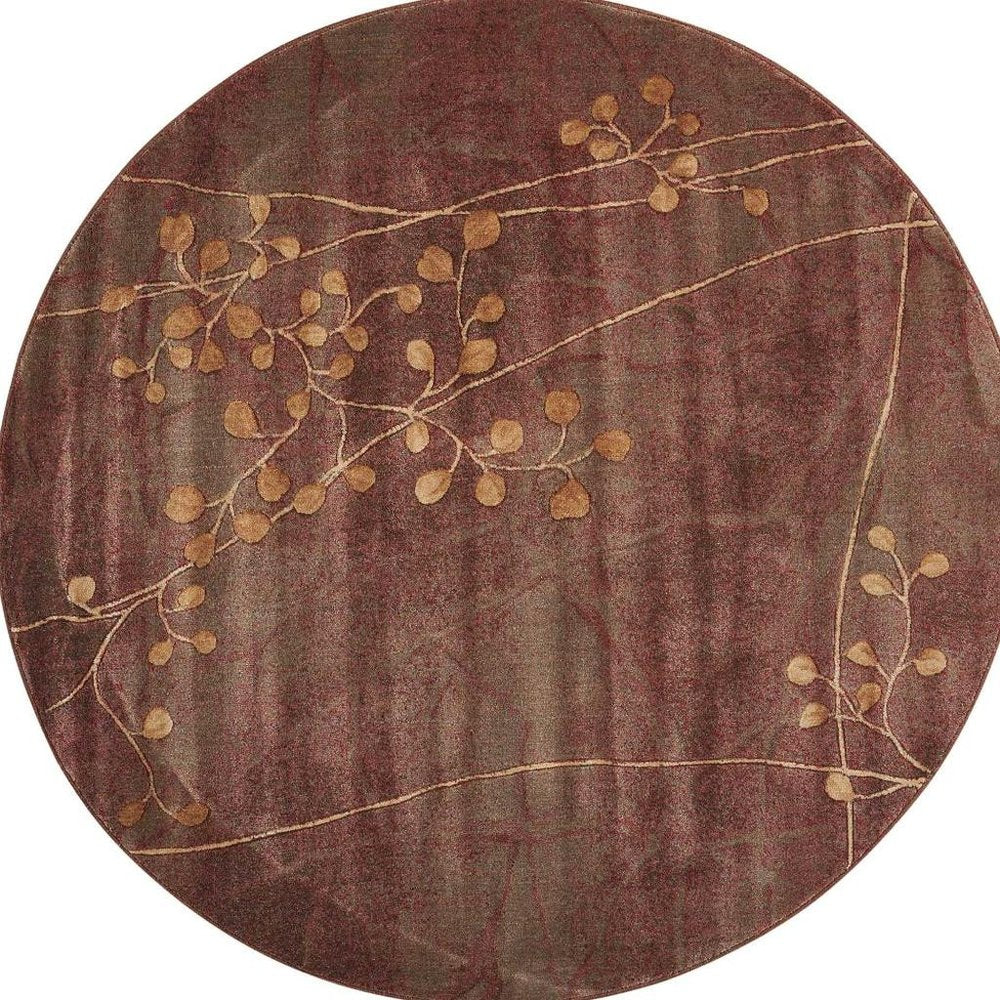 6' Brown Round Floral Power Loom Area Rug