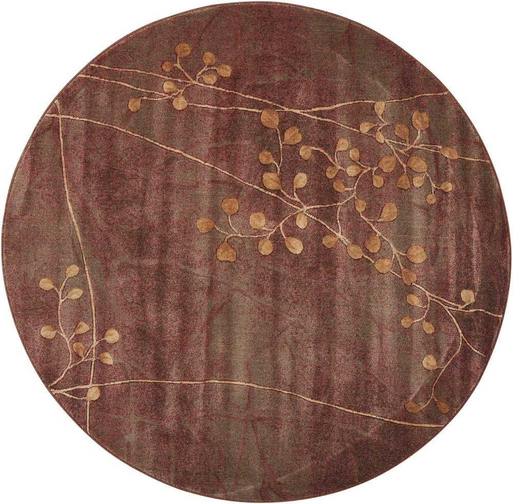 6' Brown Round Floral Power Loom Area Rug