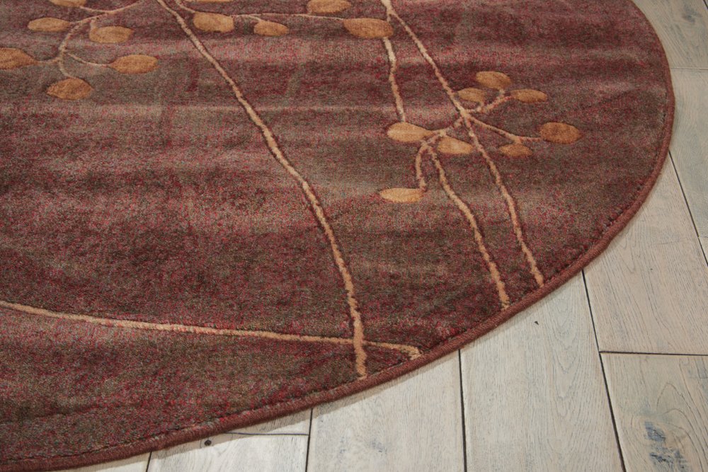 6' Brown Round Floral Power Loom Area Rug