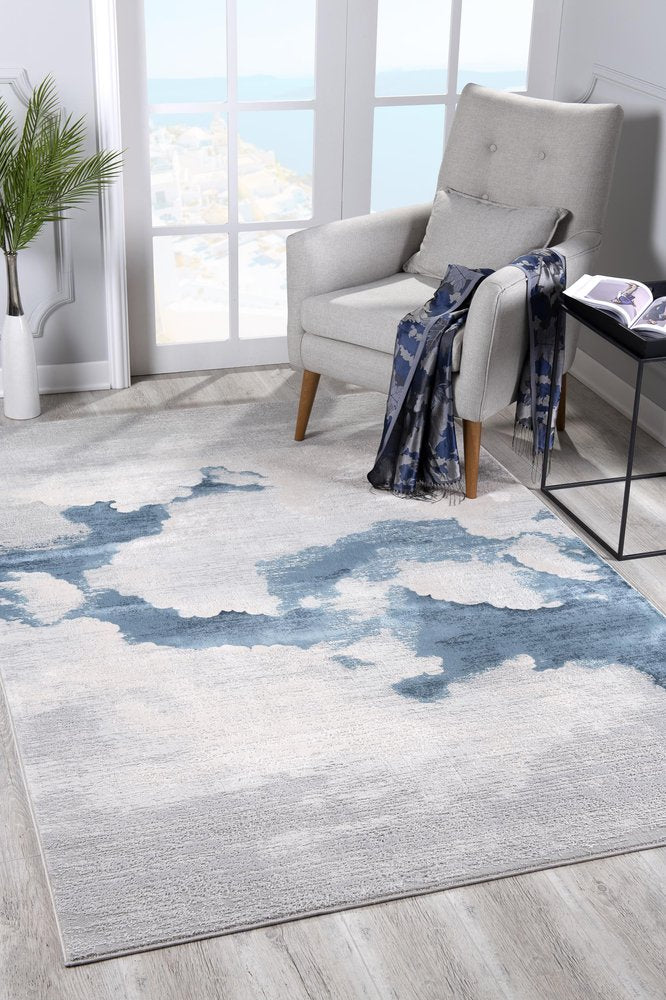 10' Blue And Gray Abstract Washable Runner Rug
