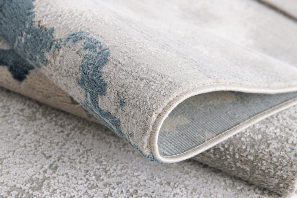 8' Blue And Gray Abstract Washable Runner Rug