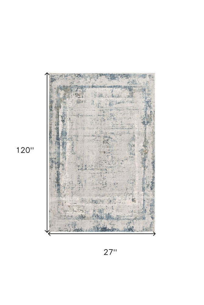 10' Blue And Gray Abstract Washable Runner Rug