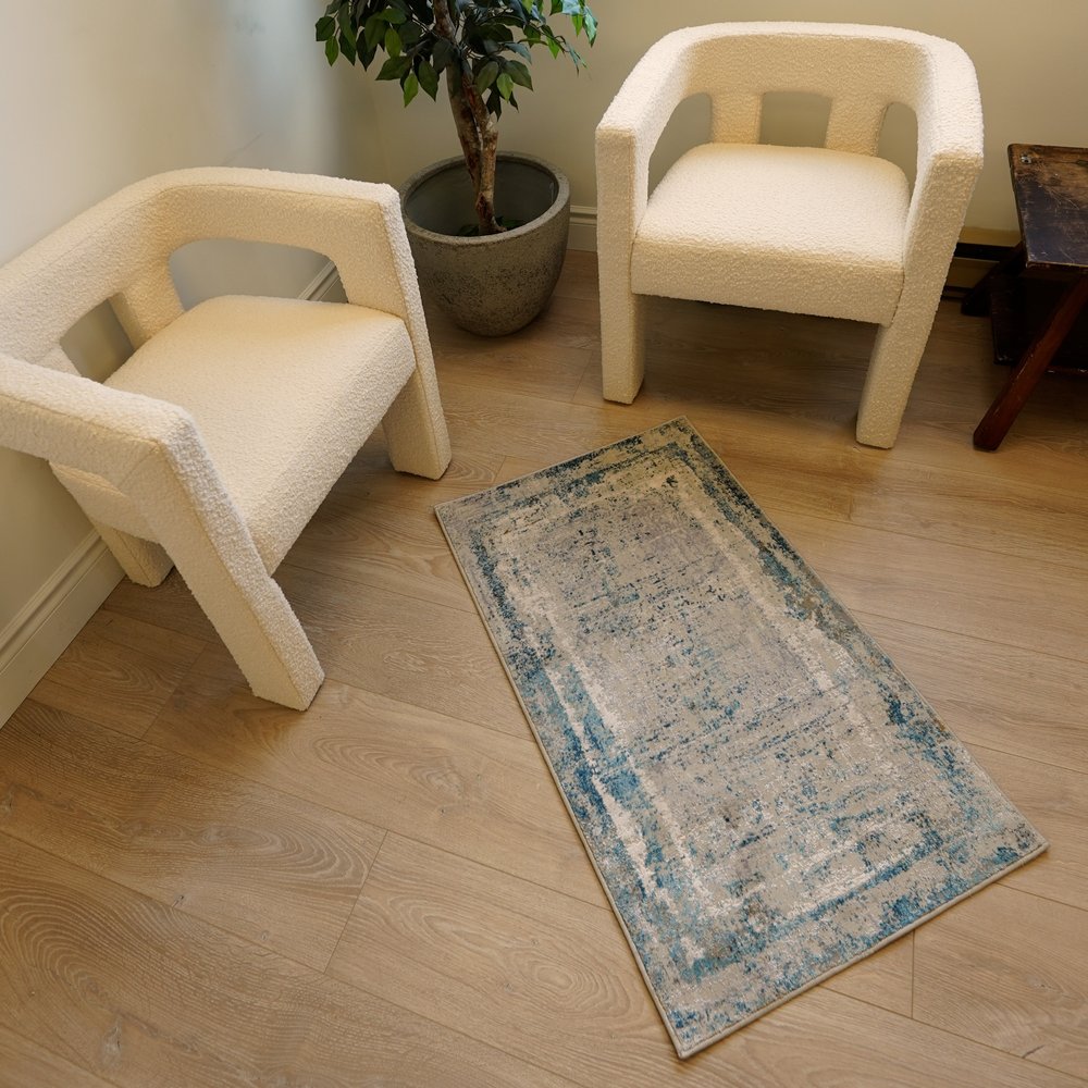 13' Blue And Gray Abstract Washable Runner Rug