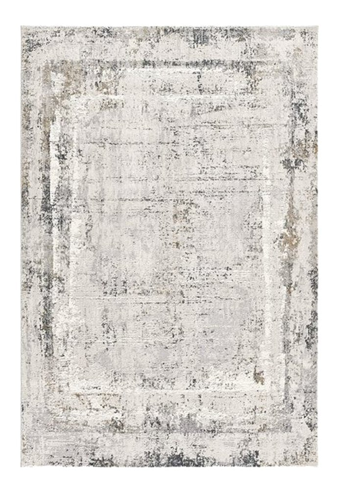 15' Gray and Ivory Abstract Distressed Runner Rug