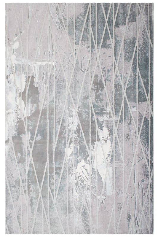 7' X 9' Blue And Gray Abstract Washable Non Skid Area Rug