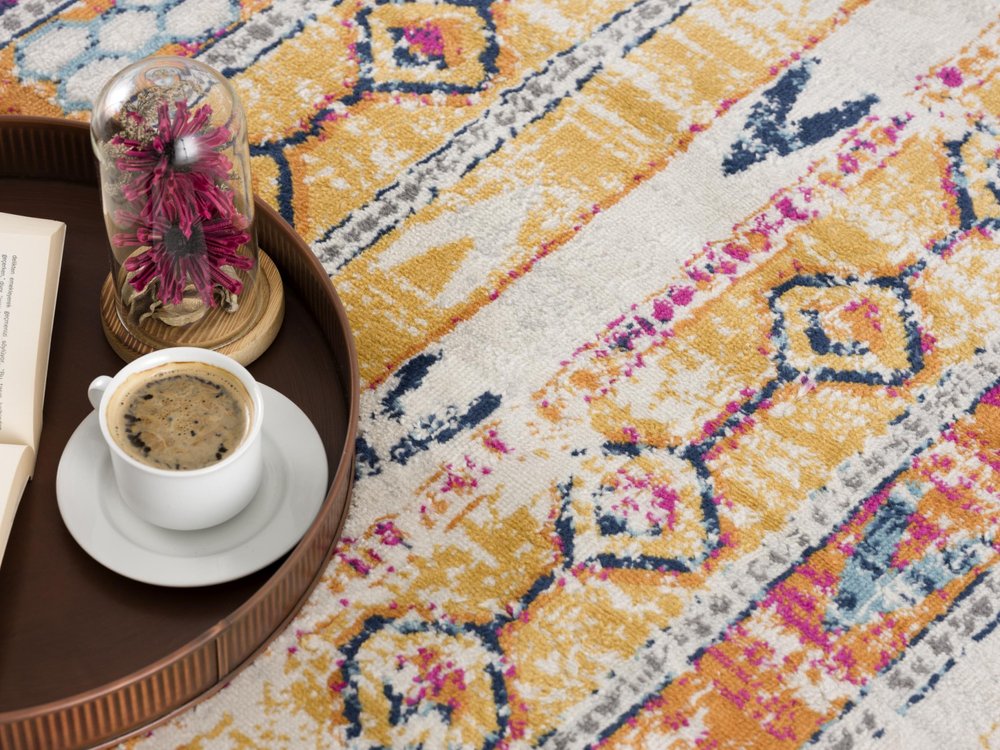 2' X 3' Yellow and Ivory Southwestern Distressed Area Rug