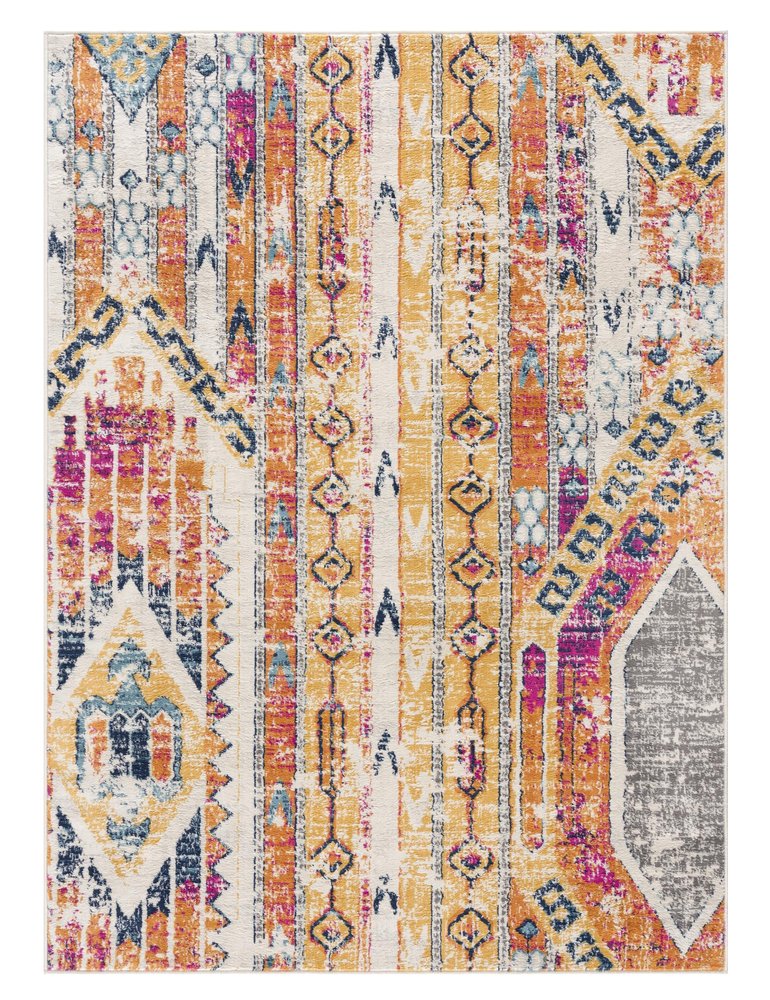 2' X 3' Yellow and Ivory Southwestern Distressed Area Rug
