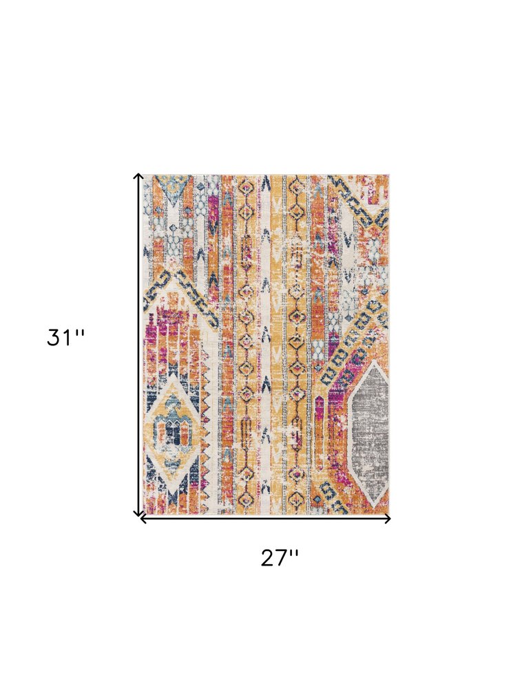 2' X 3' Yellow and Ivory Southwestern Distressed Area Rug