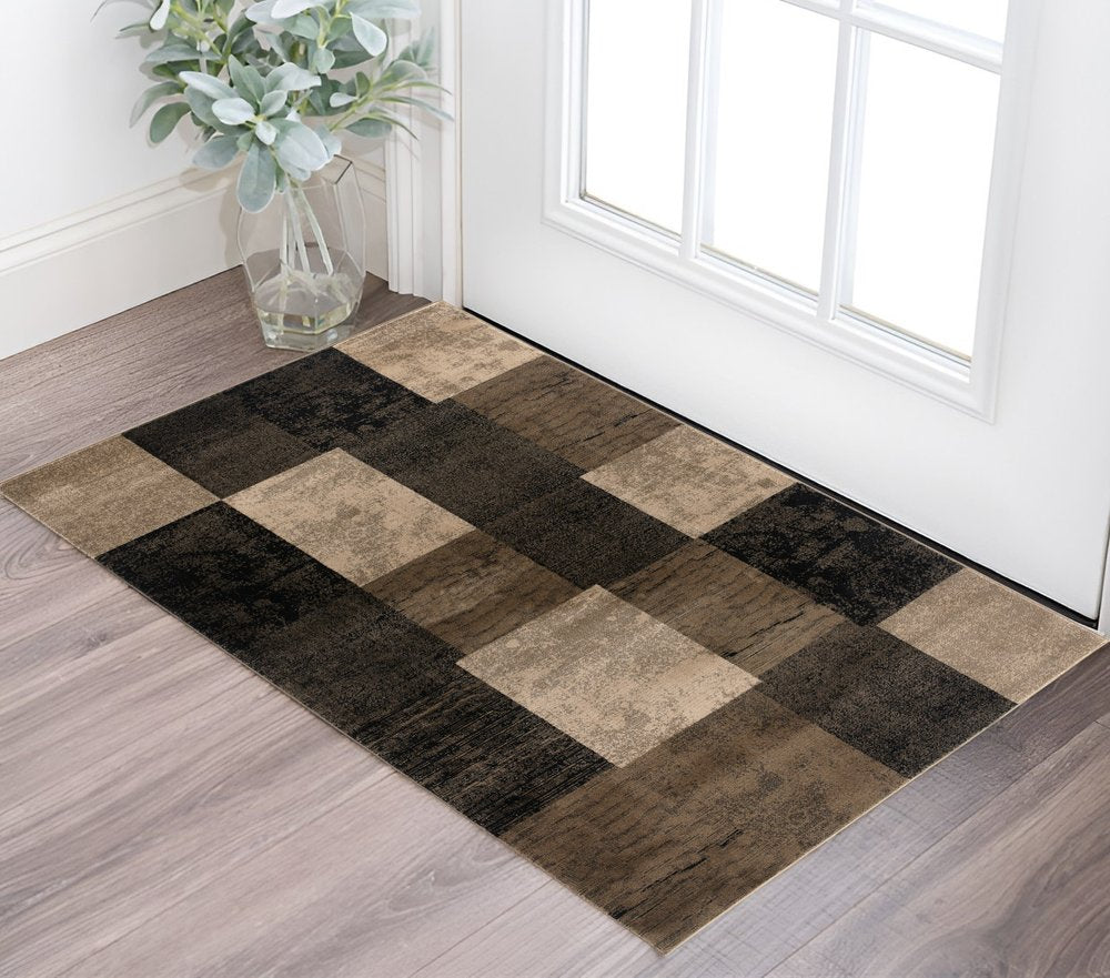 2' X 3' Black Brown And Tan Geometric Washable Area Rug
