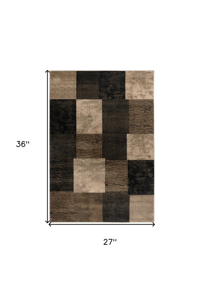 2' X 3' Black Brown And Tan Geometric Washable Area Rug
