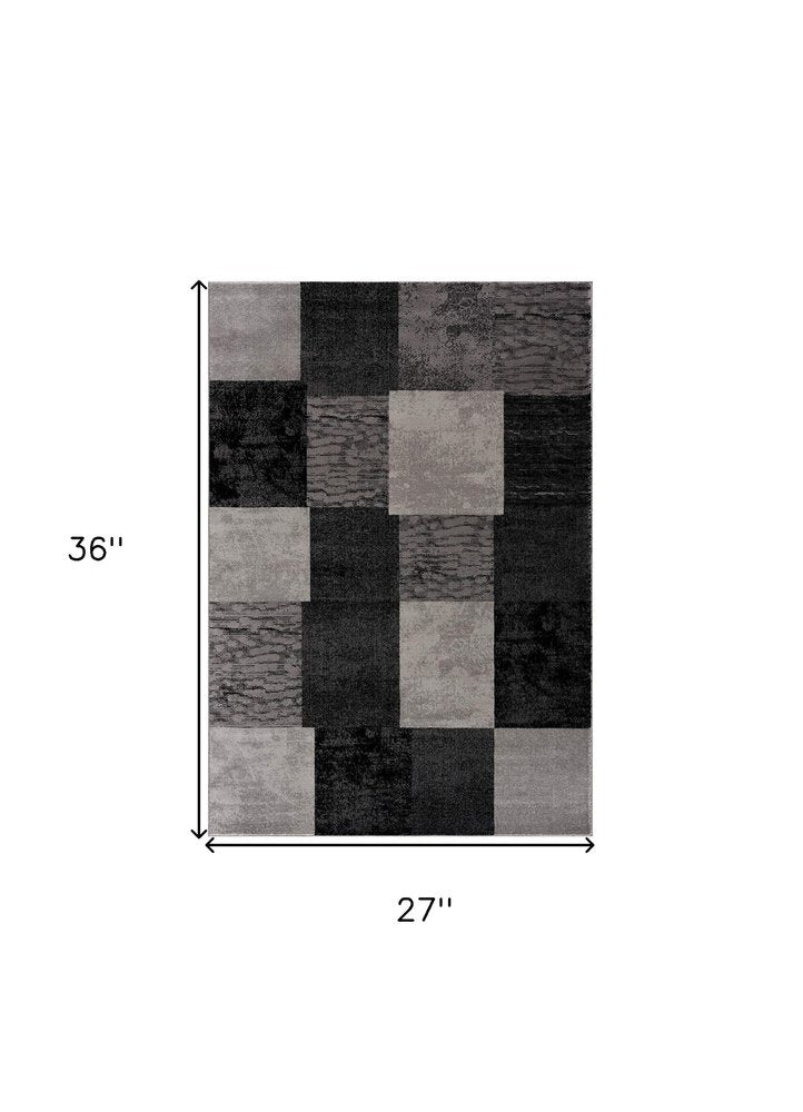 2' X 3' Gray and Black Geometric Washable Non Skid Area Rug