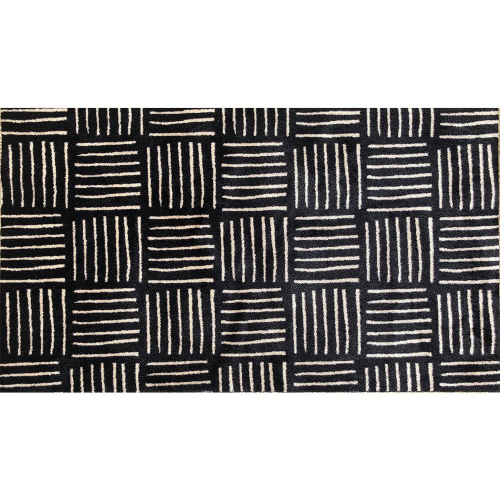 2' X 4' Black and Off White Abstract Machine Tufted Washable Area Rug With UV Protection