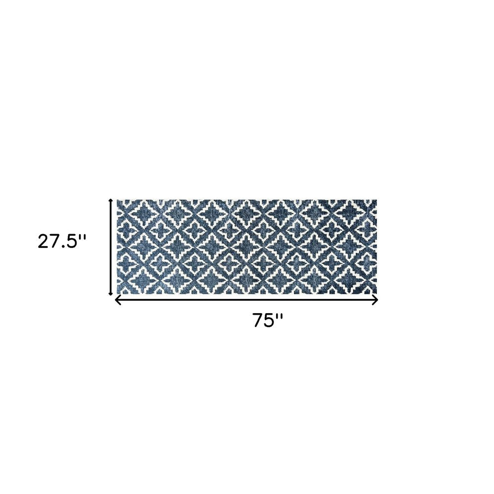 2' X 6' Navy Blue Moroccan Machine Tufted Runner Rug With UV Protection