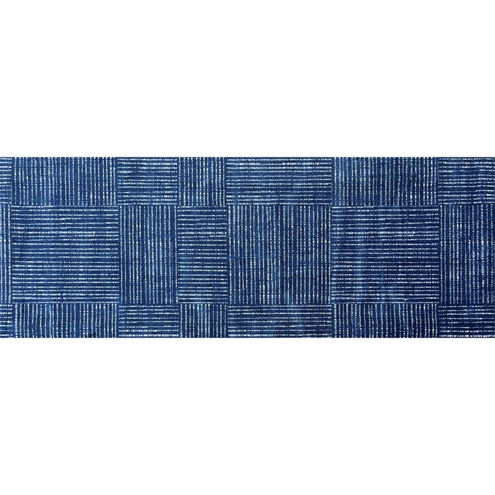 2' X 6' Navy Blue Striped Washable Runner Rug With UV Protection