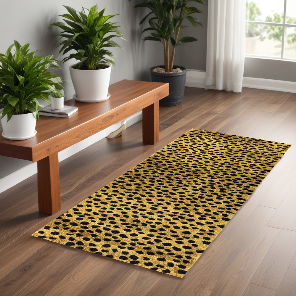 2' X 6' Bronze Leopard Print Washable Runner Rug With UV Protection