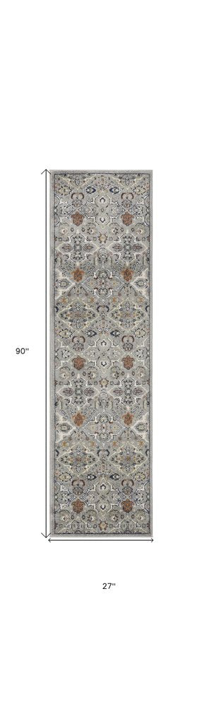 8' Green and Ivory Floral Power Loom Runner Rug