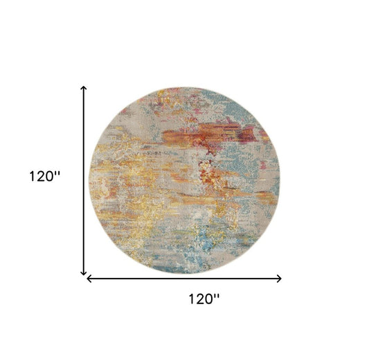 10' Green Round Abstract Power Loom Area Rug