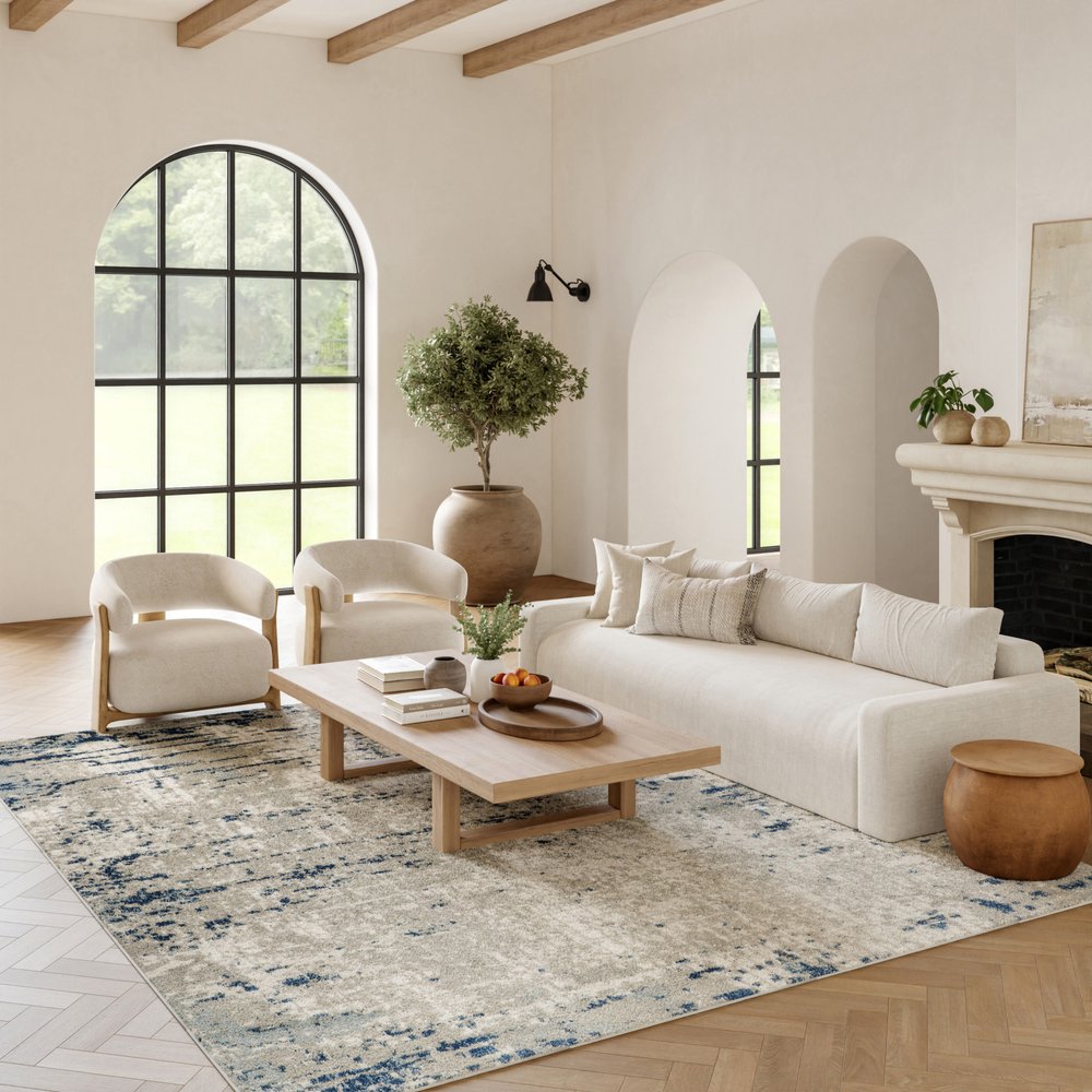 7' X 10' Blue and Gray Abstract Power Loom Area Rug