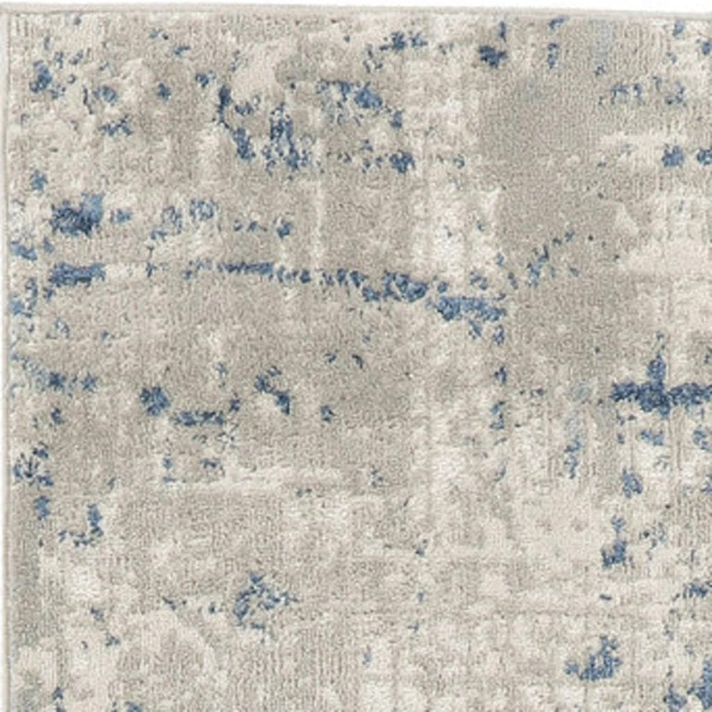 10' Blue and Gray Abstract Power Loom Runner Rug