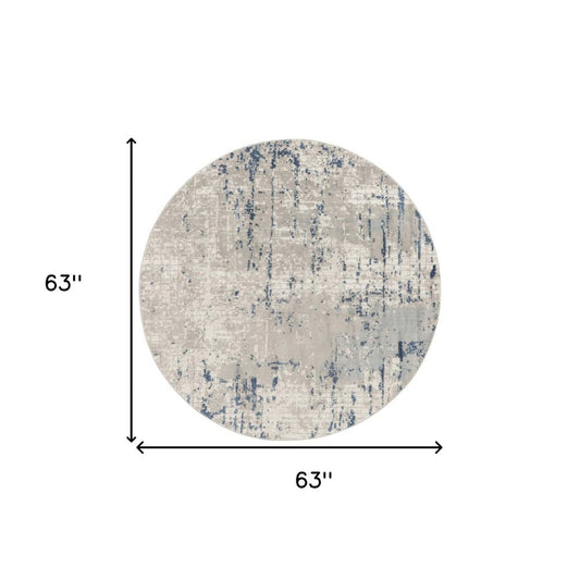 5' Blue and Gray Round Abstract Power Loom Area Rug