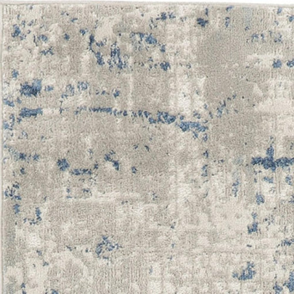 12' Blue and Gray Abstract Power Loom Runner Rug
