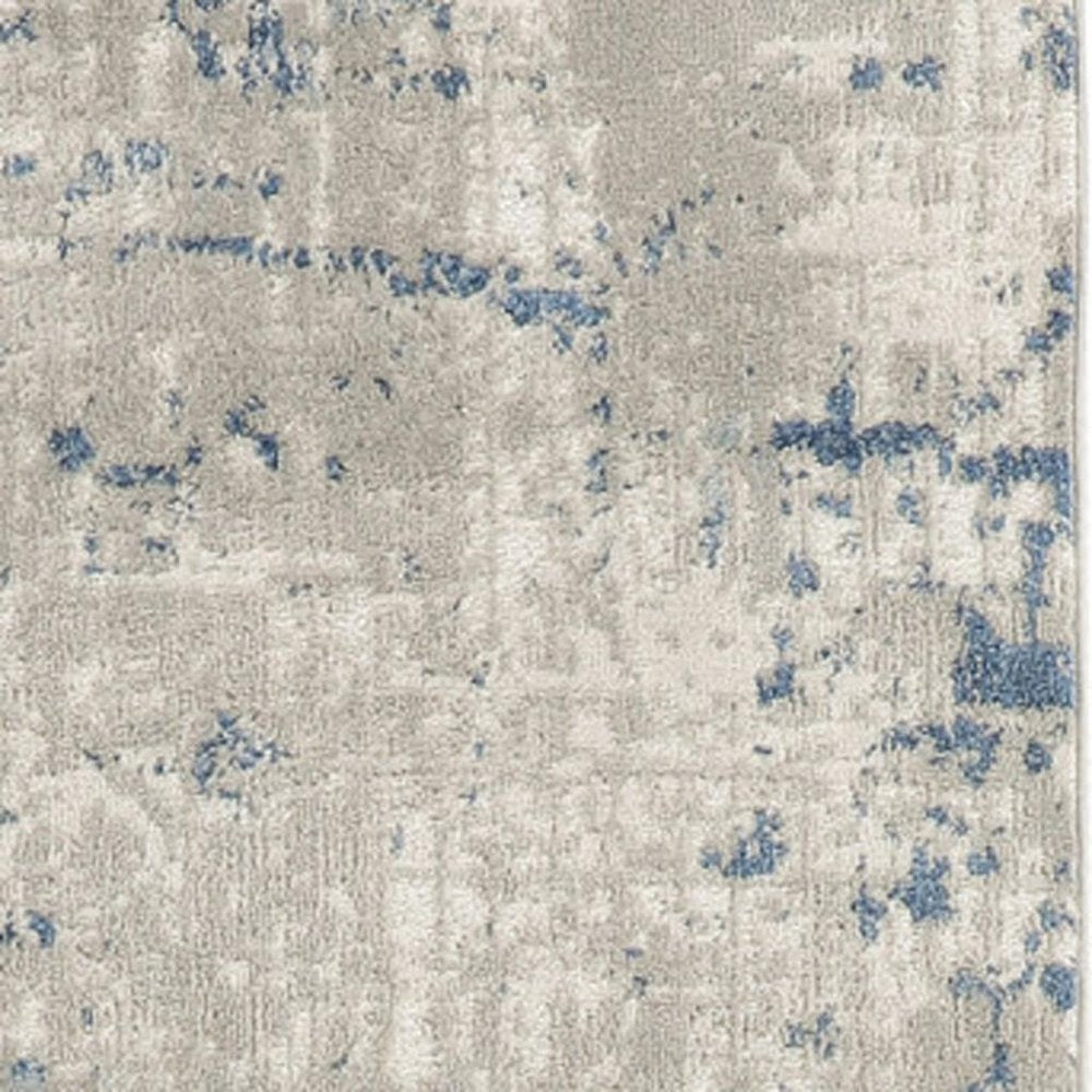 8' Blue and Gray Abstract Power Loom Runner Rug