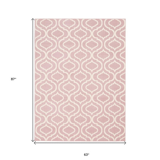 5' X 7' Pink and Ivory Moroccan Power Loom Area Rug