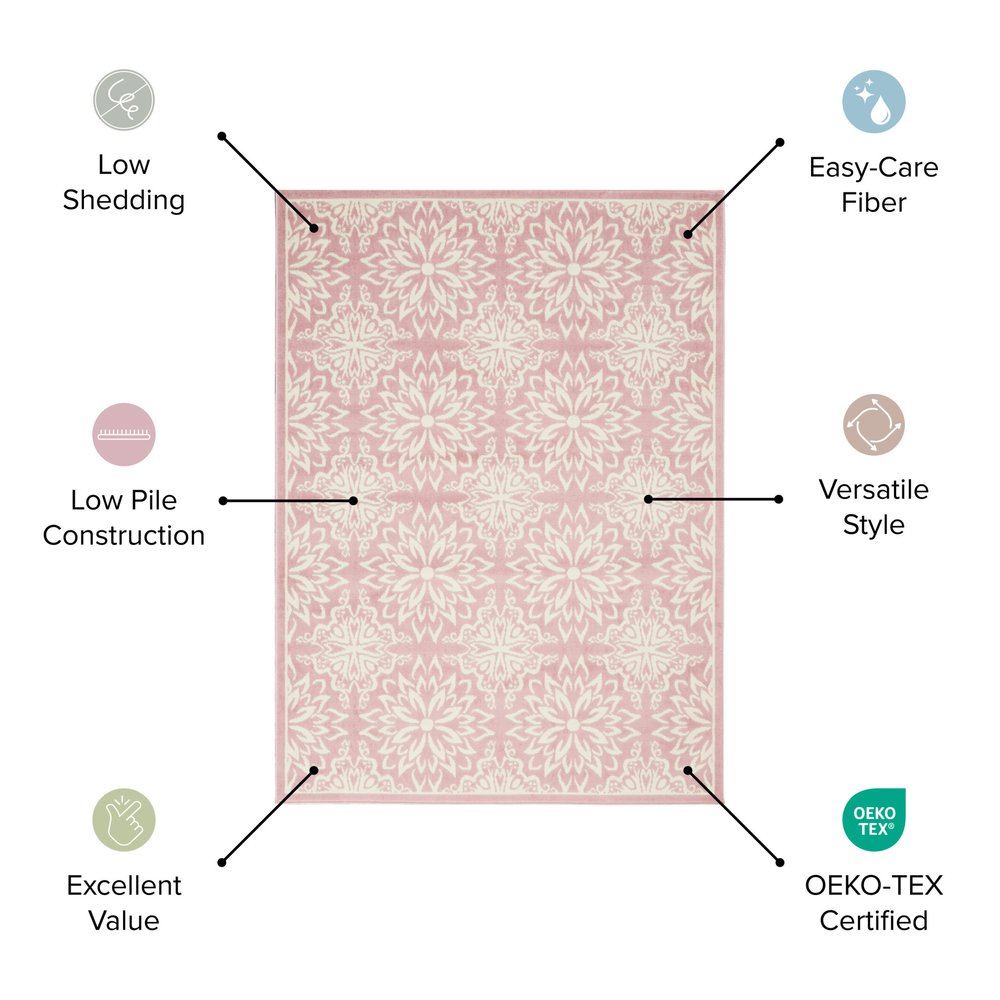 4' X 6' Pink and Ivory Moroccan Power Loom Area Rug