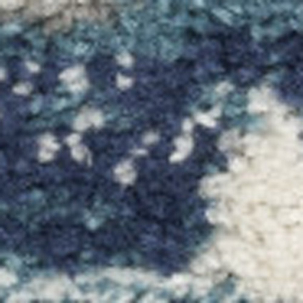 10' Blue And Ivory Floral Distressed Runner Rug