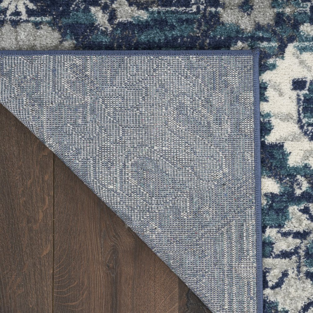 10' Blue And Ivory Floral Distressed Runner Rug