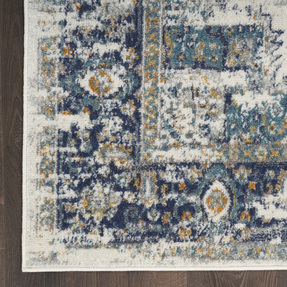 10' Blue And Ivory Oriental Distressed Runner Rug