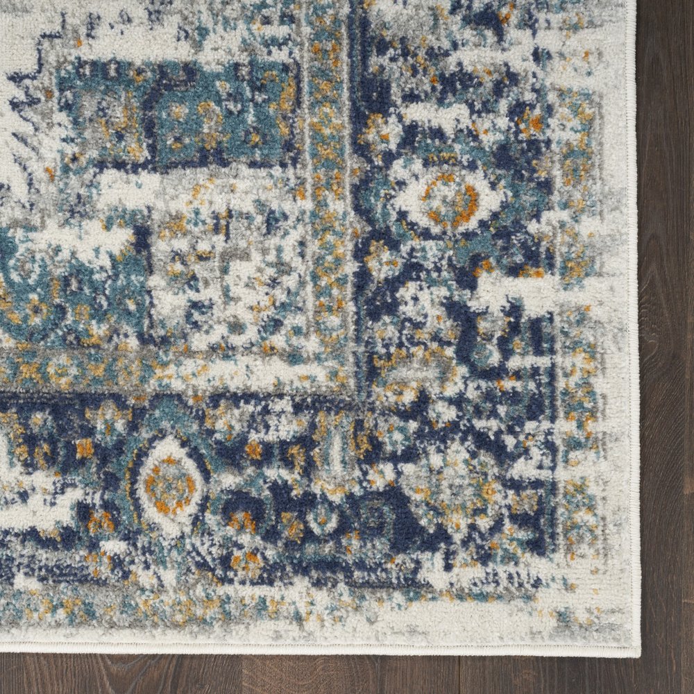 10' Blue And Ivory Oriental Distressed Runner Rug