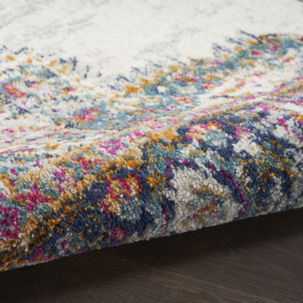 10' Blue And Ivory Oriental Distressed Runner Rug