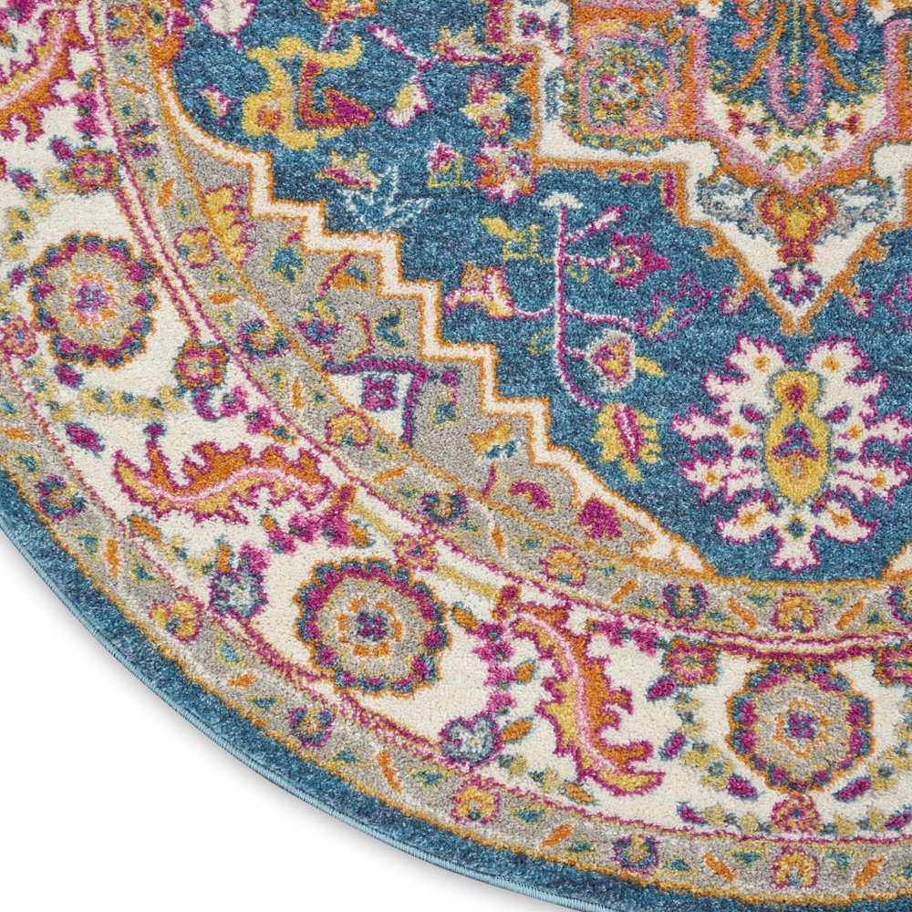 4' Gray Round Floral Power Loom Area Rug