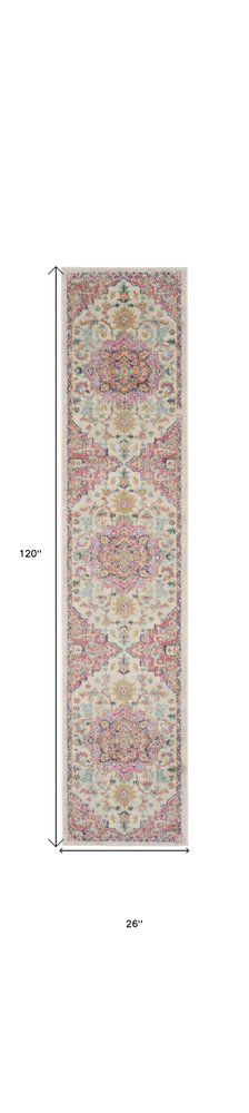 10' Pink and Ivory Oriental Power Loom Runner Rug