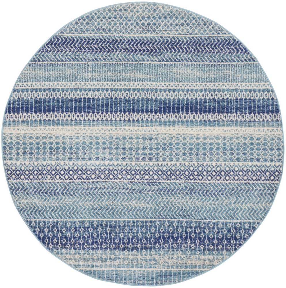 4' Navy Blue Round Floral Power Loom Area Rug