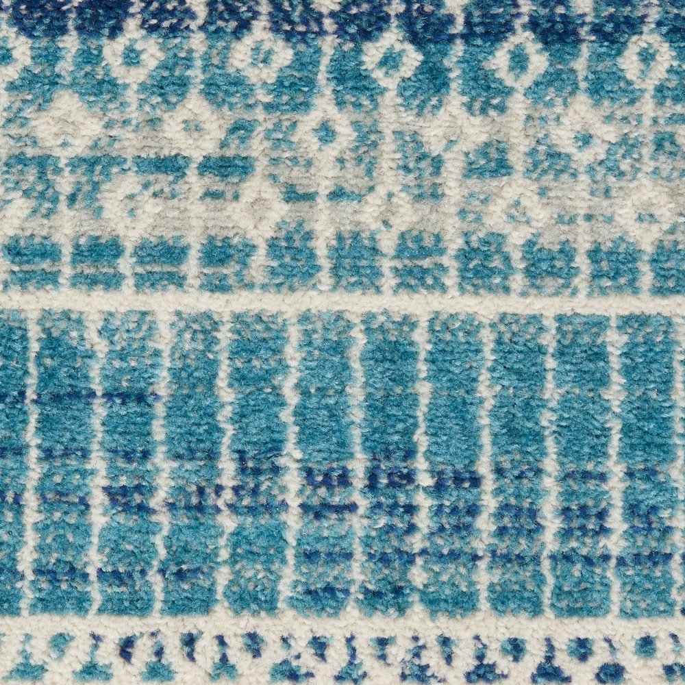 10' Navy Blue Floral Power Loom Runner Rug