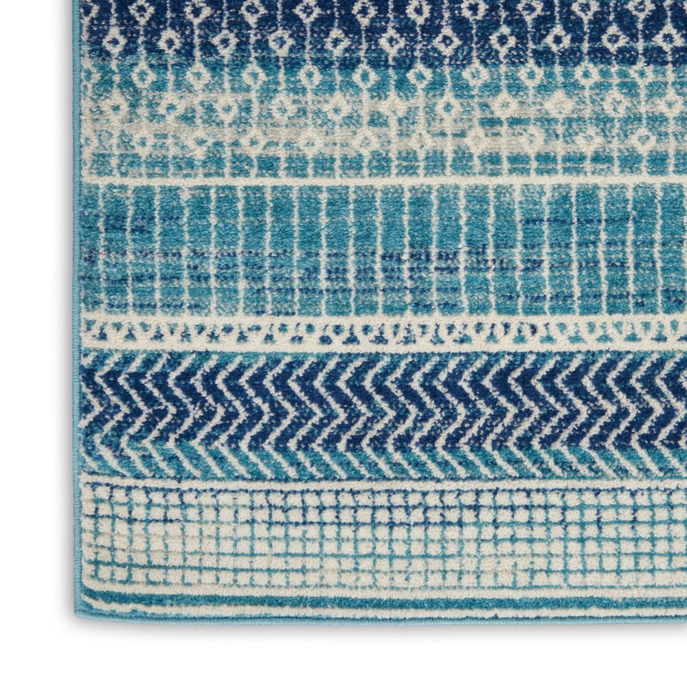 10' Navy Blue Floral Power Loom Runner Rug