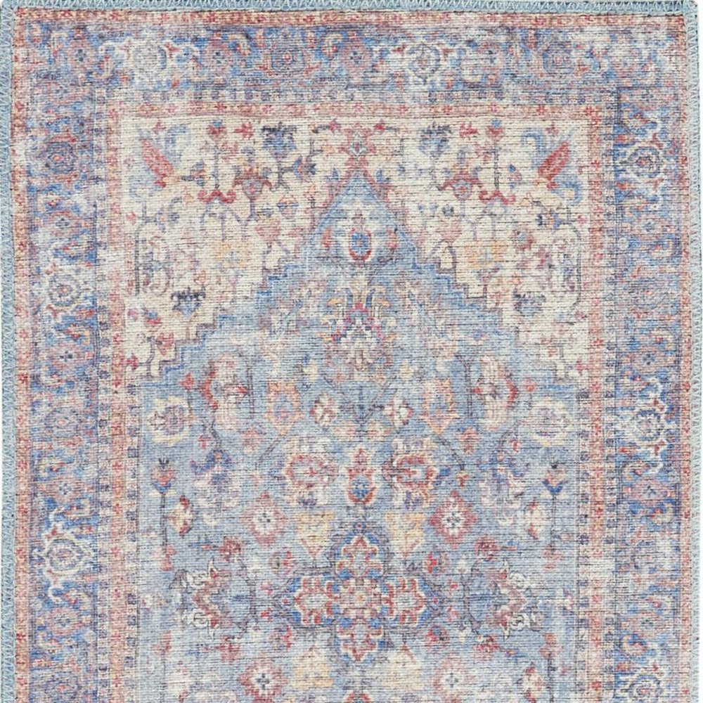 8' Gray Floral Power Loom Distressed Washable Runner Rug