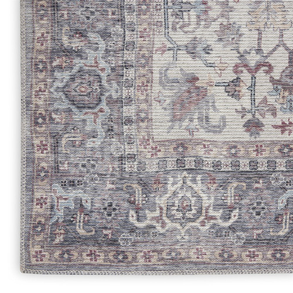 8' Gray Floral Power Loom Distressed Washable Runner Rug