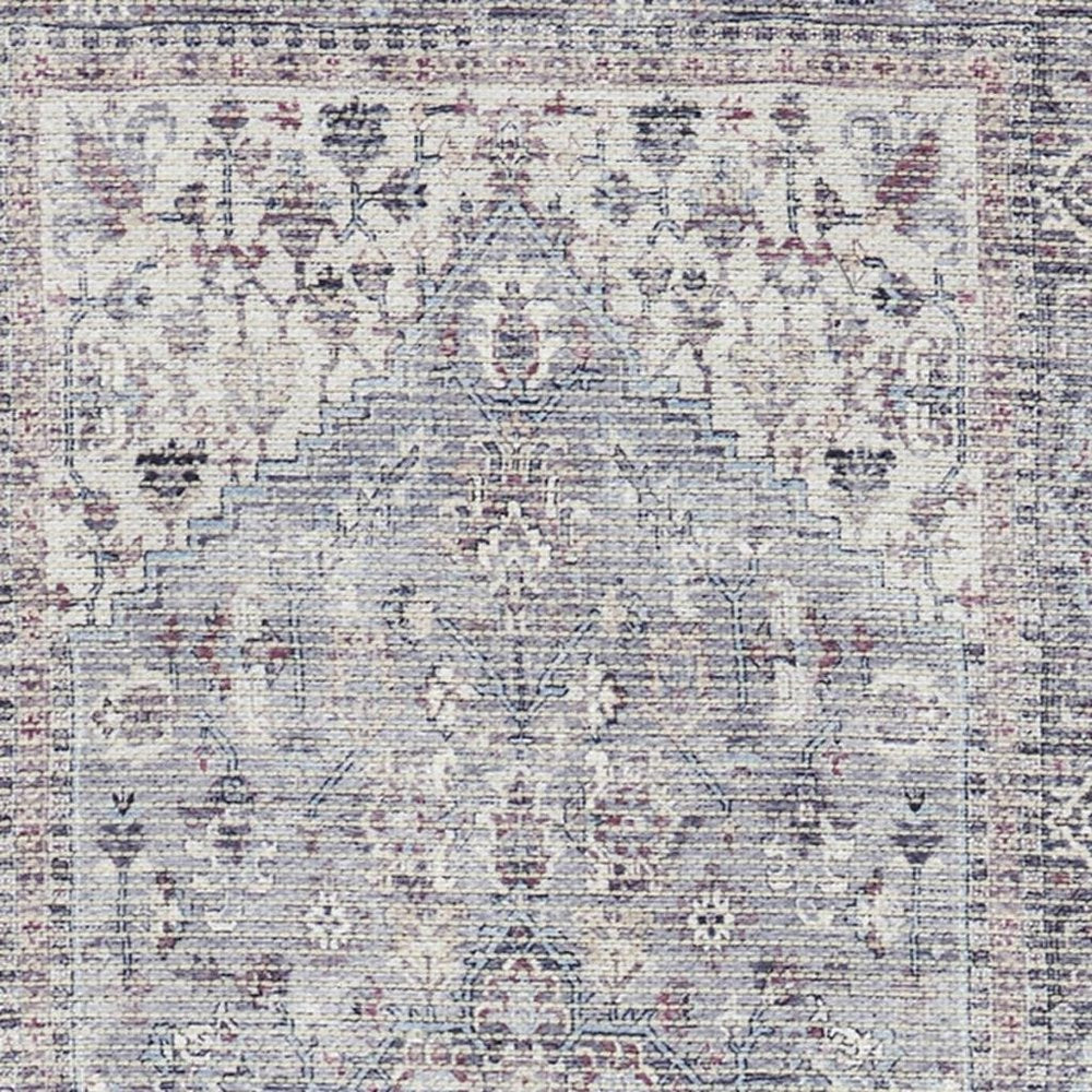 10' Gray Floral Power Loom Distressed Washable Runner Rug