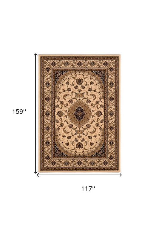 10' X 13' Beige and Black Oriental Washable Non Skid Area Rug