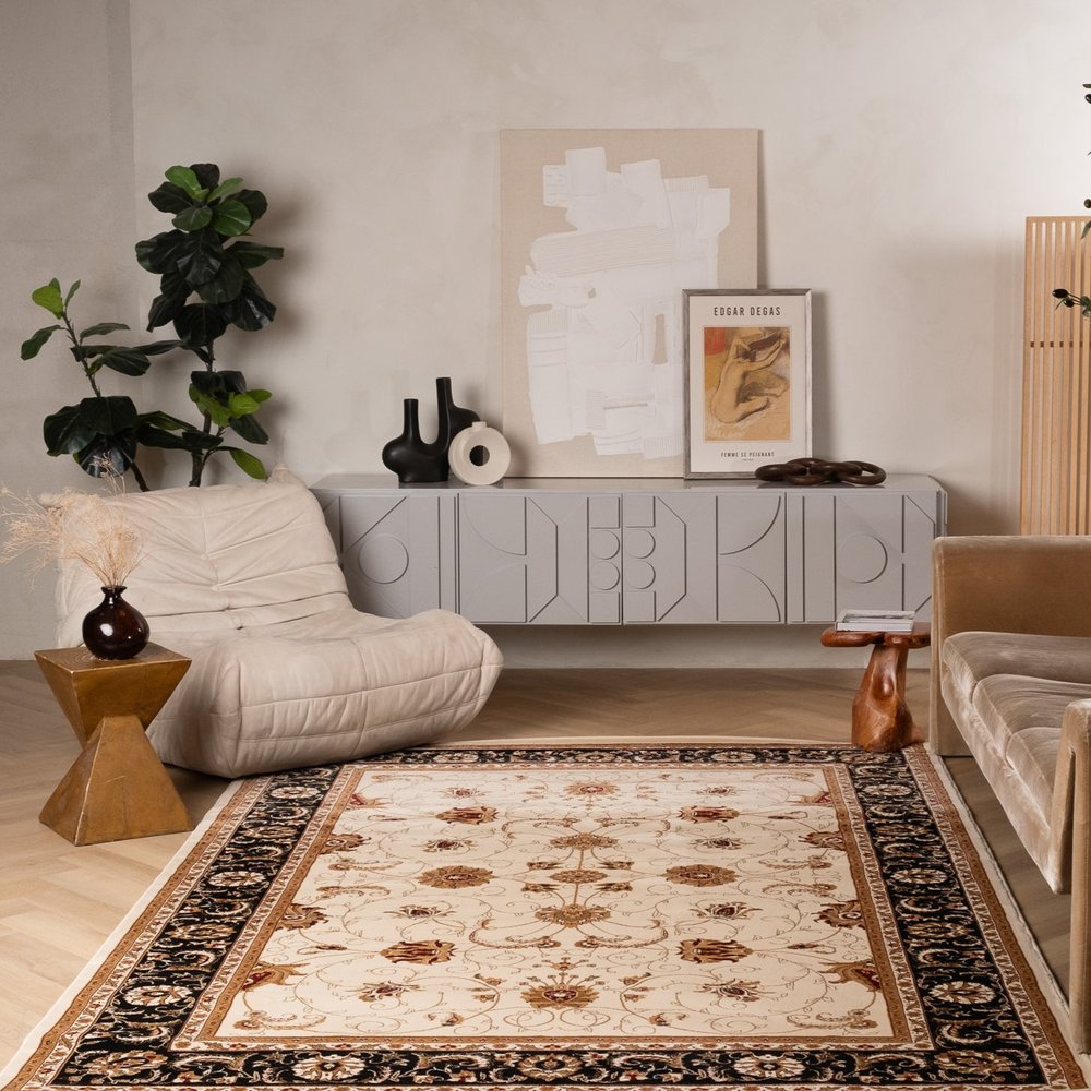 10' X 13' Black and Tan Oriental Washable Non Skid Area Rug